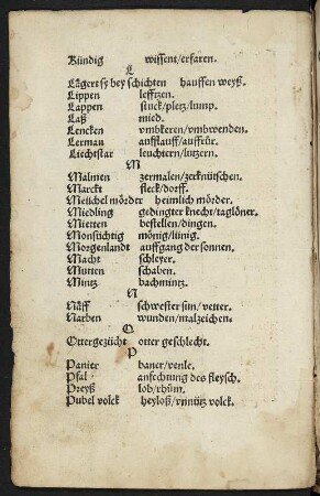 Glossar. Das Gantz Neüw testame[n]t recht grüntlich teutscht : Glossar L - S. Linke Seite aus: Luther, Martin: Das Gantz Neüw testame[n]t recht grüntlich teutscht. Basel: Adam Petri 1524 im Brachmond. Dresden: SLUB Biblia.1908