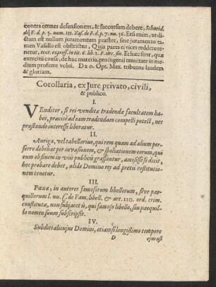 Corollaria, ex Jure privato, civili, & publico.