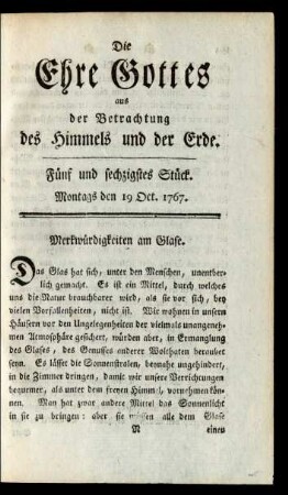 Fünf und sechzigstes Stück. Montags den 19 Oct. 1767