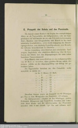 E. Prospekt der Schule und des Pensionats