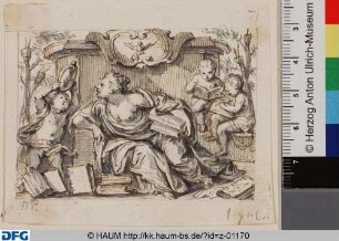 Allegorie: Frau und drei Kinder mit Büchern