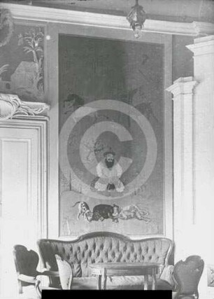 Wandgemälde und Sitzgruppe im chinesischen Zimmer von Schloss Mitau