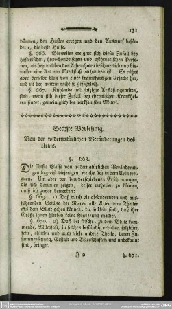 Sechste Vorlesung. Von den widernatürlichen Veränderungen des Urins
