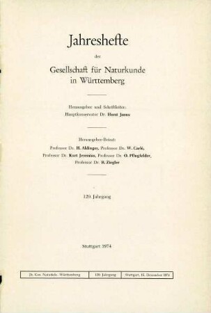 Bd. 129, 1974: Jahreshefte der Gesellschaft für Naturkunde in Württemberg