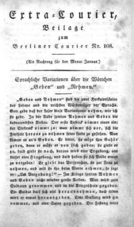 Extra-Courier, Beilage zum Berliner Courier Nr. 108