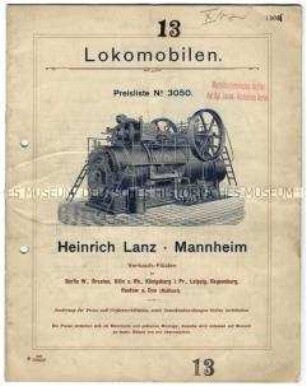 Preisliste über Lokomobilen
