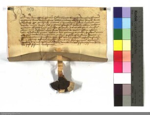 Wipert Lewe von Steinfurt, Komthur des D.O. zu Marburg, präsentiert dem Official zu St. Stephan in Mainz den D.O. Priester Heinrich von Wetter für...