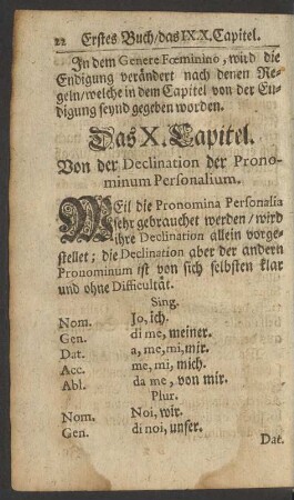 Das X. Capitel. Von der Declination der Pronominum Personalium.
