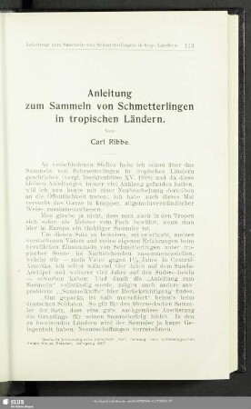 Anleitung zum Sammeln von Schmetterlingen in tropischen Ländern