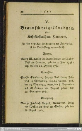V. Braunschweig-Lüneburg, oder Kuhrfürstenthum Hannover