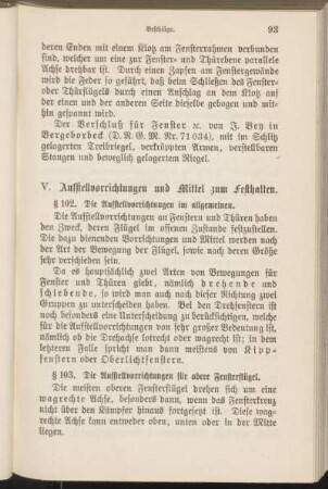 V. Ausstellvorrichtungen und Mittel zum Festhalten.