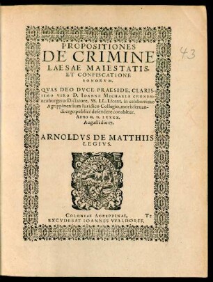 Propositiones De Crimine Laesae Maiestatis, Et Confiscatione Bonorum.