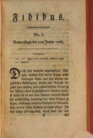 Fidibus : eine satyrische Monatsschrift. 1. Bündel, 1768, No. I, 7. Jan. - XIII, 1. April