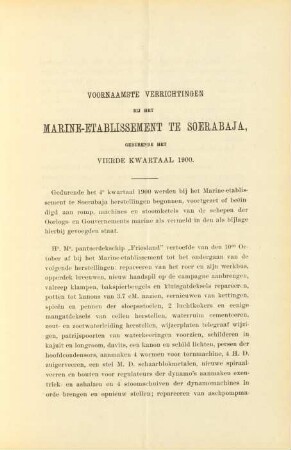 Voornaamste verrichtingen bij het Marine-etablissement te Soerabaja gedurende het vierde kwartaal 1900