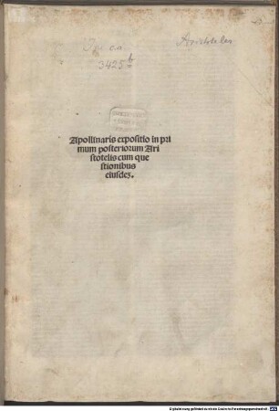 Expositio in librum primum Posteriorum Aristotelis cum quaestionibus