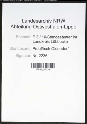 Heiratsregister Standesamt Preußisch Oldendorf
