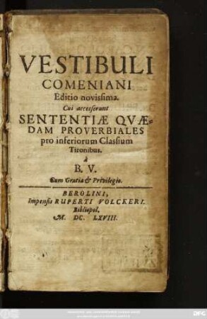 Vestibuli Comeniani Editio novissima