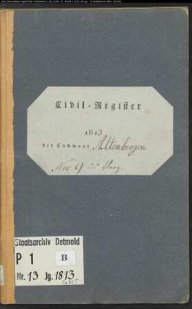 Zivilstandsregister der katholischen Gemeinde Altenbergen, Kreis Höxter (GHT 1813) (Gemeinde: Katholische Gemeinde Altenbergen, Kreis Höxter)
