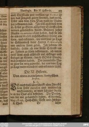 Die XI. Historie. Von einem vornehmen Theologischen Juristen.