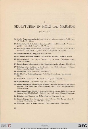 E. Skulpturen in Holz und Marmor (Nr. 249-325)