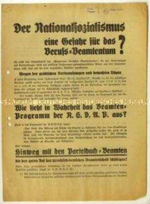 Aufruf der NSDAP an Beamten zur Wahl des preußischen Landtags 1932