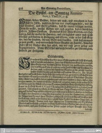 Die Epistel, am Sonntag Reminiscere, 1. Thess. IV, 1-8
