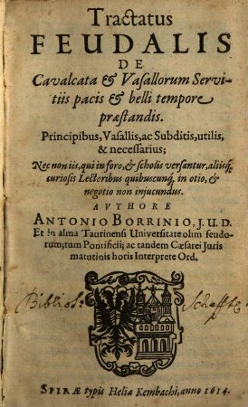 Tractatus feudalis de cavalcata et vasallorum servitiis pacis et belli tempore praestandis