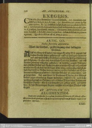 Artic. CCI. Verba sententiae absolutoriae. Wort der Urtheil, zu Erledigung einer beklagten Personen
