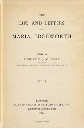 The Life and Letters of Maria Edgeworth. 1