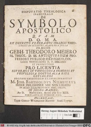 Disputatio Theologica Inauguralis De Symbolo Apostolico
