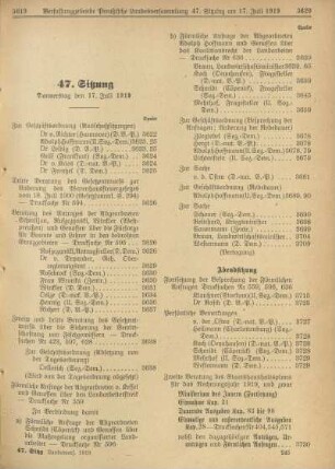 47. Sitzung, Donnerstag den 17. Juli 1919