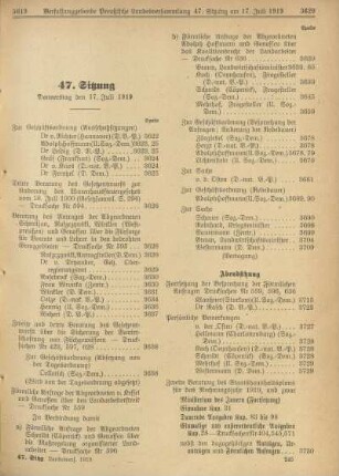 47. Sitzung, Donnerstag den 17. Juli 1919