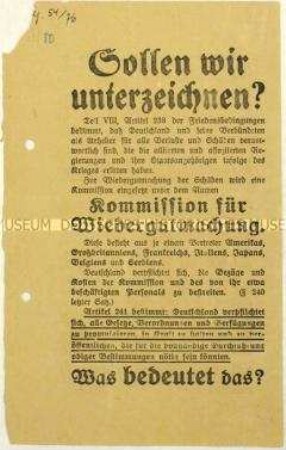 Flugblatt zur Unterzeichnung des Versailler Vertrages