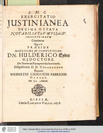 Exercitatio Justinianea Decima Octava