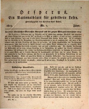Hesperus : encyclopädische Zeitschrift für gebildete Leser. 1819