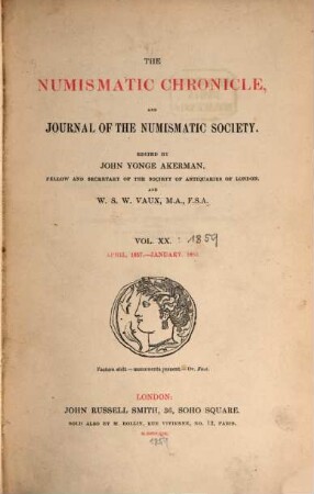 The numismatic chronicle. 20. 1857/58. - 1859