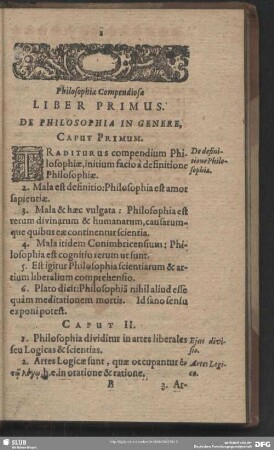 Liber Primus. De Philosophia In Genere