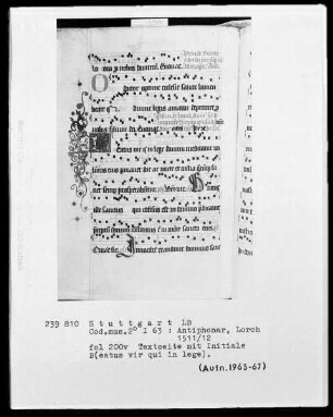 Antiphonarium (Benediktinerhandschrift) — Initiale B (eatus vir qui in lege), Folio 200 verso
