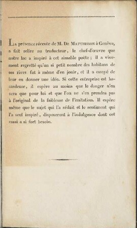 La présence récente de M. De Matthisson à Genève ...