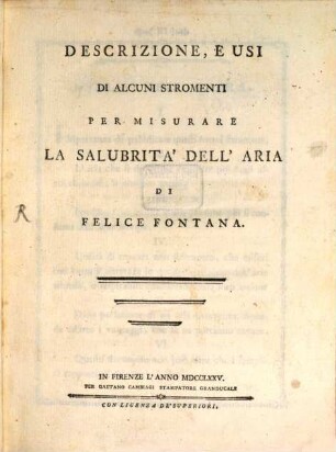 Descrizione e usi di alcuni stromenti per misurare la salubrità dell'aria