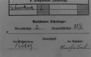 Entlassungs-Zeugnis von Lisbeth Beck, nach 8 Jahren Volksschule vom 12. März 1937 - Ausschnitt Rückseite : Entlassungs-Zeugnis von Lisbeth Beck - Ausschnitt Rückseite