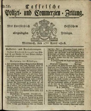 Nr. 31, Mittwoch, den 17ten April 1816