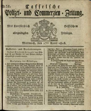 Nr. 31, Mittwoch, den 17ten April 1816