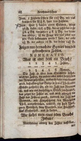 Folgen nun hernach die Species von den gebrochenen Zahlen. - Wechsel-Rechnung, und erstlich Cambio Commune,[...]