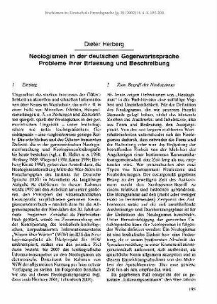 Neologismen in der deutschen Gegenwartssprache. Probleme ihrer Erfassung und Beschreibung