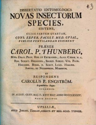Diss. entomol. novas insectorum species sistens
