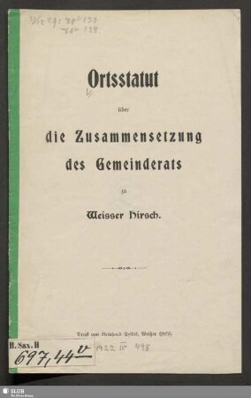 Ortsstatut über die Zusammensetzung des Gemeinderats zu Weisser Hirsch