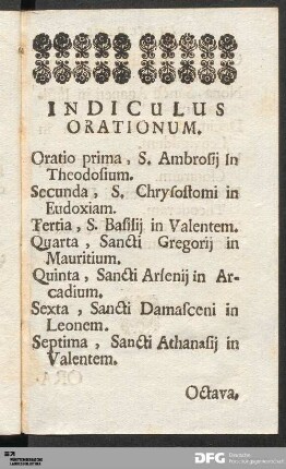 Indiculus Orationum.
