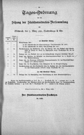 Tages-Ordnung, 9. März 1898