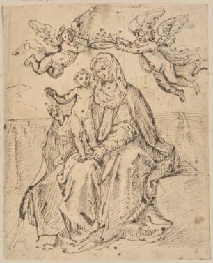 Sitzende Madonna, vor zwei Engeln gekrönt (nach Dürer)